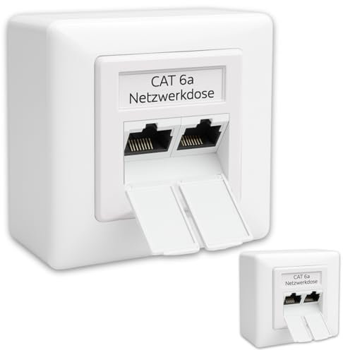 Germany B.e.s.t 2x CAT 6a Universal LAN Dose Netzwerkdose Aufputz & Unterputz EIA/TIA 568A&B | 2x RJ45 Port | CAT6a, CAT7, CAT8 kompatibel - Weiß