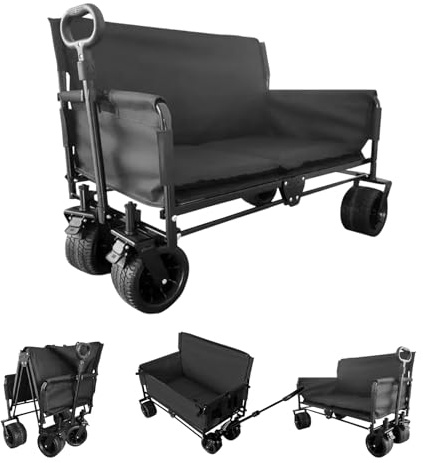 GDWD Carro Plegable 3 en 1, Carrito de Playa, Carrito de Mano, Banco de Camping, Asa Ajustable, Negro, 180 kg, 117 cm x 91 cm