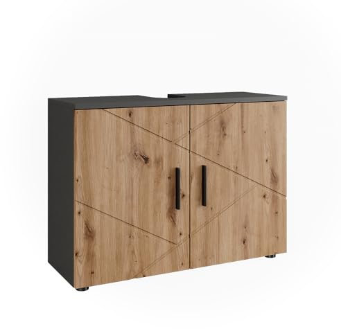 Vicco Mueble bajo Lavabo Irma, Antracita/Artisan, 80 x 59 cm con 2 Puertas