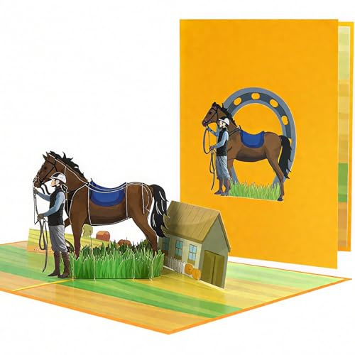 AIBAOBAO Tarjeta Felicitacion Cumpleaños Pop Up Caballos con Sobres Postal Cumpleaños Divertida 3D Tarjeta Regalo para Amantes De Caballos