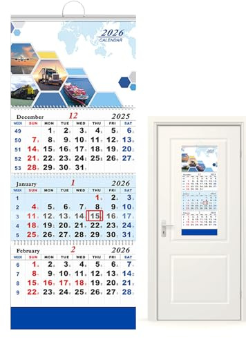Calendario 2026 - Calendario Trimestrale Verticale A 4 Pieghe, Fogli Di Carta Opaca, Design Sospeso | Agenda Mensile Casa Ufficio Amici Famiglia Cucina Studio Camera Da