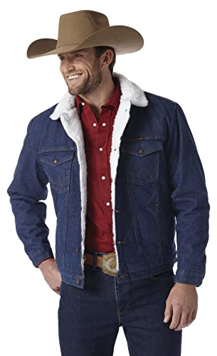Wrangler Men's Cowboy Cut Western Lined Denim Jacket, Denim/Sherpa, Large