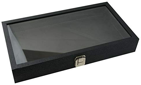 Box Displays Display Storage Tray Case Snap close Glass lid - BD83-1C Jewellery Display Storage Box Tray Case Organiser - Black