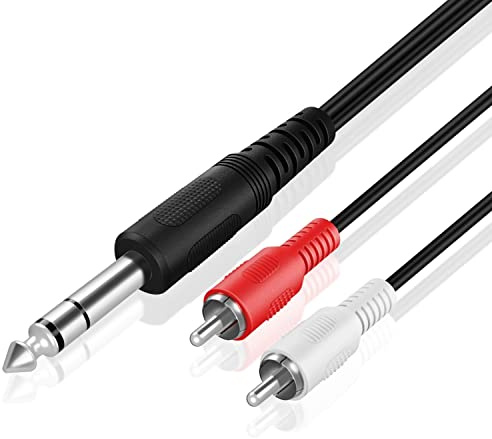 TNP Cavo Audio Premium TRS a Doppio Cavo Audio RCA (15 Piedi/ 4,5 M) - Connettore Maschio 6,35 mm da 1/4 TRS a 2RCA Spina Jack Audio Uscita Entrata Cavetto per Cuffie Auricolari Adattatore Stereo