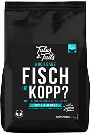 Tales & Tails Fisch Im Kopp Halbfeuchtes Trockenfutter für Hunde | Getreidefrei | Mit 60% Fisch Als Tierische Proteinquelle | Hohe Akzeptanz & Verträglichkeit | 1,5kg