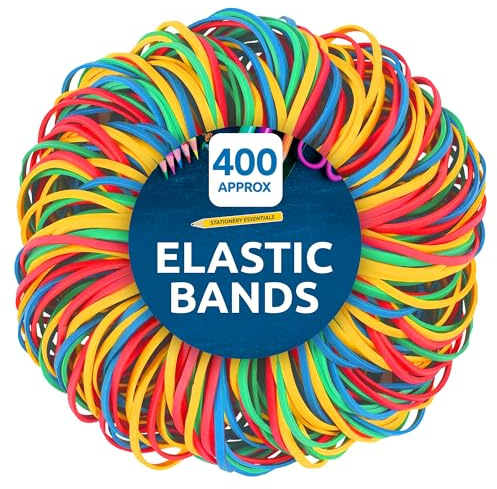 SOL 400pk Elastic Bands Coloured Thick Rubber Bands Assorted Sizes for Home & Office Use, Secure Binding for Bundling & Organising, Flexible Stationery Accessory