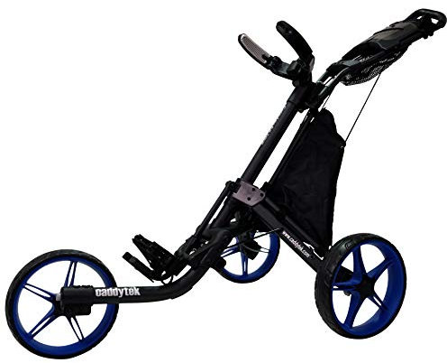 CaddyTek EZ Tour Quickfold Deluxe 3-Rad Golftrolley Golfcaddy faltbar komplett mit Kühltasche - Modell 2020 - Qualität vom Deutschen Fachhändler (black-blue)