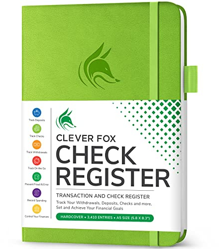 Clever Fox Check Register Book, Checkbook Ledger, 5.8x8.3 Green