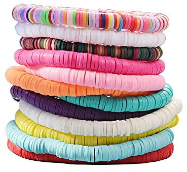HYHONEY 12pcs Friendship Bracelets Beaded Bracelets Heishi Bracelet Cute Bracelets Stack Vinyl Clay Disc Bead Surfer Stretch Summer Beach Bracelets For Women Preppy Bracelets
