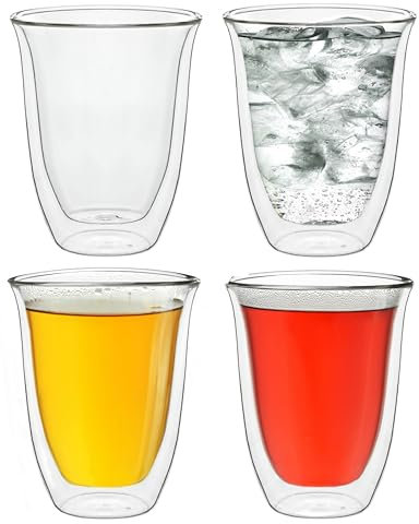 Bicchieri DG-V a Doppia Parete - Thermos Grande in Vetro Borosilicato per Caffè, Tè, Latte - 4x 250ml