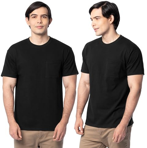 Fruit of the Loom Men's Eversoft Cotton T-Shirts (S-4XL), Pocket-2 Pack-Black, 3X-Large