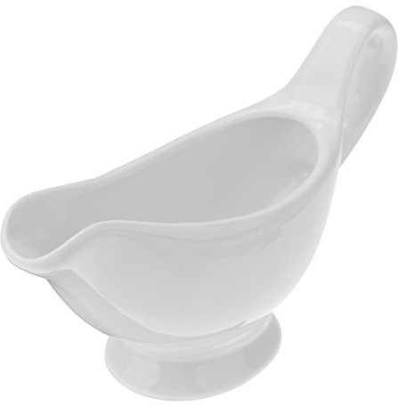 Hemoton Porcelain Gravy Boat, 100ML White Ceramic Sauce Jug with Smooth Handle and Lip Spout, Serving Salad Dressing Broth Ketchup Black-Pepper, for Christmas and New Year