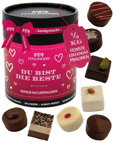 Hallingers Genuss Manufaktur Pralinen Geschenk für Mama – handgemacht in edler Geschenkdose, ohne Alkohol, zart schmelzend & in feiner Confiserie-Qualität, als besonderes Danke Geschenk zum Muttertag
