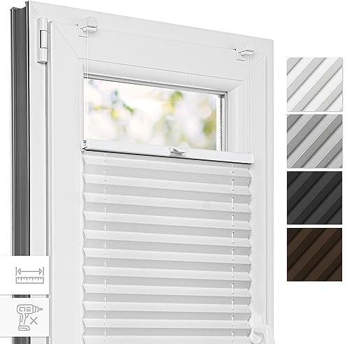 Estika Plissee, Bruchfeste Klemmhalter - Weiß - 80 cm x 230 cm - Plissee ohne Bohren, Plissee Klemmfix, Rollos für Fenster ohne Bohren, Jalousien Fenster für innen, Raffrollo