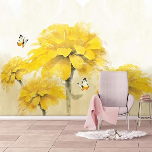 MIXUEXUNLU Wallpaper Design 3D Wall Mural Hand Painted Yellow Flowers Butterfly tv Sofa Background