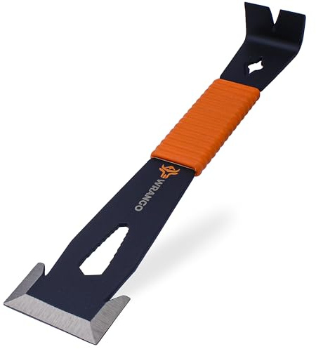 Wrango Tools - 9.5 Trim Bar Pry Bar - Patented Flat Bar Nail Puller with Wide Winged Ends & Shock Absorbing Grip - Lifetime Warranty - 5% Donated To Help Farmers