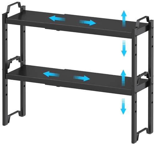 Narrow Expandable Cabinet Shelf Organizer 5.51 Width, Kitchen Counter Storage Shelves Spice Racks, Small Cupboard Countertop Tabletop Shelves Organizers, Expandable Adjustable Stackable, Load 30LBS
