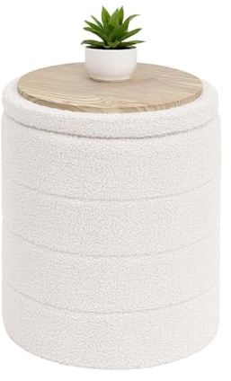 Bonlife Boucle Ottoman Storage, Foot Rest Stool Seat, Folding Footstool for Living Room, Sherpa Ottoman for Bedroom, Cream, 37x37x45 cm