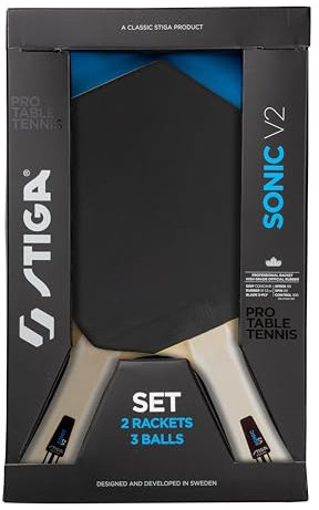 STIGA Sonic V2 Tischtennis-Set – 2 Cybershape-Schläger & 3 Bälle, ITTF-zugelassener Belag – Perfekt für Anfänger, Familien und Hobbyspieler, Schwarz