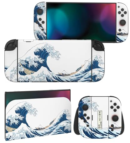 PlayVital for Nintendo Switch 2 Skin Full Set (2-Pack) - Protective Vinyl Decal Stickers for Switch 2 Console, Joycons, Handle Grips & Dock | No Residue, Anti-Scratch - The Great Wave off Kanagawa
