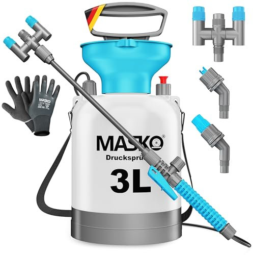 MASKO® Spruzzatore a pressione resistente agli acidi, capacità 3 l, con ugelli regolabili e tubo da 1,3 m, spruzzatore per la protezione delle piante, giardino e auto, flacone spray con tracolla e