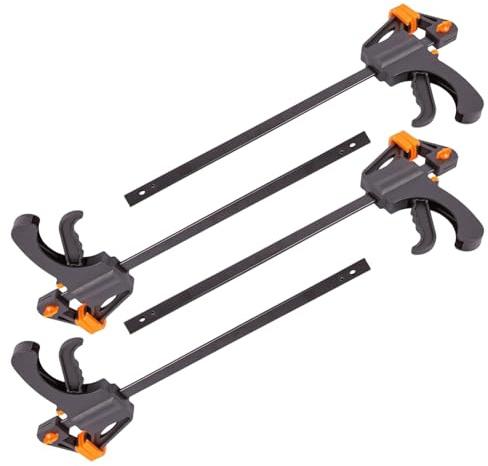 Dunnet Tools 4 Pack 12 Inch Heavy Duty F Clamps For Woodwork And Metalwork - Multi Use Wood Clamps Hand Tools Ratchet Clamp For Wood Metal Plastic - Easy Use Quick Release Clamp With Nylon Head
