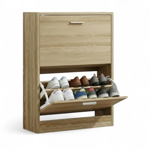 CATAVANA - Meuble de Rangement a Chaussure 12 Paires - Armoire Etagere Grande Capacité - pour Entree, Couloir - MDF Style Bois - L60xP24xH80 cm - Bois Clair - Idéal pour Entrée ou Couloir