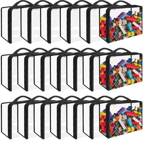 Hlimior 20 Pack Extra Large Toy Storage Bags PVC Organizing Bags with Zippered, Toy Storage Organizer with Portable Handheld，Waterproof Toy Bags for Board Games Clay, Building Blocks, Toys，Books