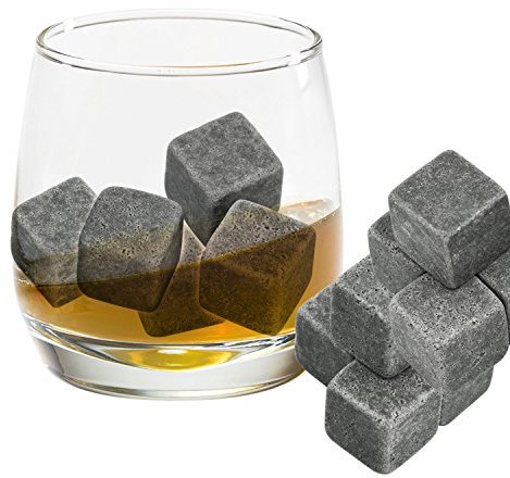 Grenhaven Set di pietre per whisky in steatite naturale - “On the rocks”, cubetti raffreddanti con pratico sacchetto in stoffa 9er Set Whisky Steine