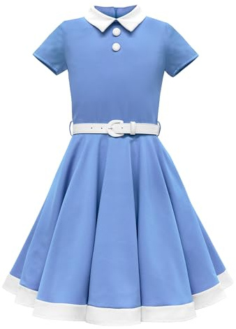 BlackButterfly Girls Lucy Clarity Dress | Circle Skirt, Short Sleeves, Contrast Collar, Fully Lined, Back Zip, Contrast Belt, Ages 3-14