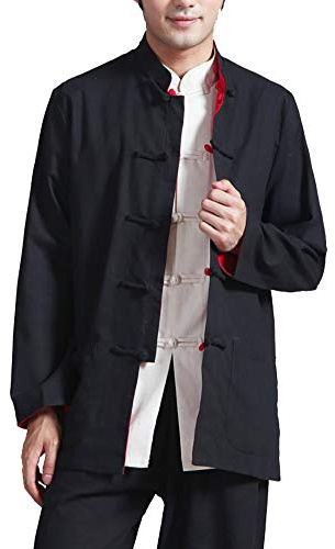 Daoba Hombres Chino Ropa Tang - Wing Chun Shaolin Tai Chi Tradicional Disfraz Artes Marciales Kung Fu Manga Larga Chaqueta de Doble Cara Camisa Uniforme