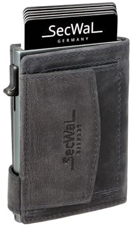SecWal Kartenetui mit Münzfach Druckknopf inkl. Geschenkbox - Made in Germany - Echtleder Mini Geldbörse inkl. E-Book für Damen und Herren - RFID Schutz Geldbeutel klein (Hunter Blau)