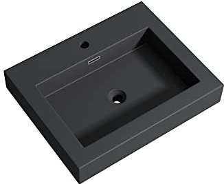 Mai & Mai Waschbecken Col18 Hängewaschtisch Aufsatzwaschbecken Mineralguss Anthrazit matt 1 Armaturenloch rechteckig Breite: 60 cm