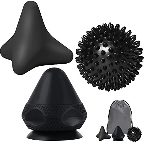 RYMALL Dispositivo de masaje de puntos gatillo y pelota de erizo, juego de pulsadores sin dolor con ventosa y bolsa para dolores musculares y tensiones, osteopressur empujador para automasaje (negro)