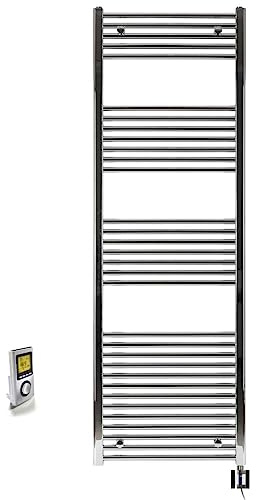 Radiateur sèche-Serviette électrique 1000 W - 1775 H x 500 L - Chromé Droit + Thermostat d'ambiance Programmation hebdomadaire