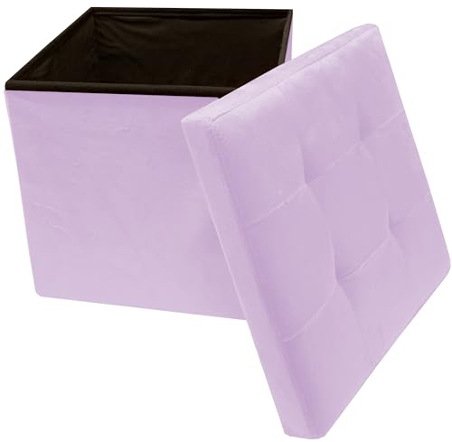 Home Tresor - Pouf Contenitore Velluto, Pouf Poggiapiedi Contenitore Velluto, Pouffe Effetto Vellutato per Divano, Soggiorno, Cameretta, Quadrato (HxLxP) 38X38X38 cm (Lilla)