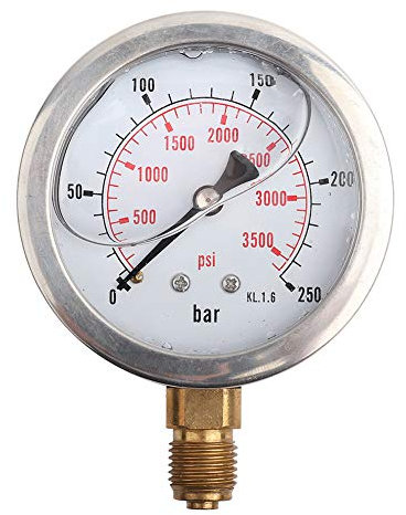 Industrial Pressure Gauge Pressure Gauge, Hydraulic Pressure Gauge 0-250BAR/0-3750PSI, G1/4 Hydraulic Pressure Gauge Liquid Filled 63mm Dial Oil Pressure Gauge