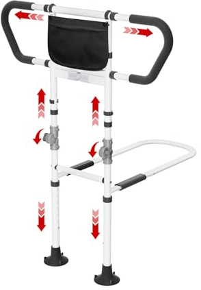 citythere Bed Rails for Elderly Adults Seniors Adjustable Height Foldable Safety Rail with 400 Lbs Capacity Non-Slip Handle, Night Light, Fall Prevention Grab Bar for King Queen Full Twin Beds White
