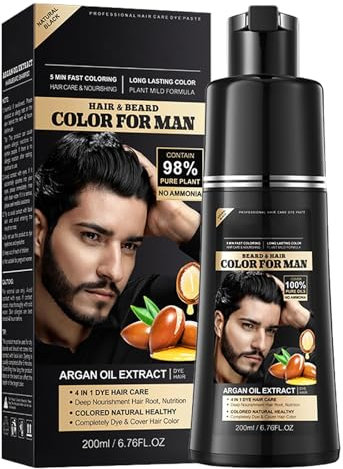 Black Hair Dye Shampoo 4 en 1,Tinte pelo Hombre,Black Tinte pelo,Tinte 100% Cobertura de Canas,Champú de Color Para el Cabello Instantáneo,Cobertura De Canas En Minutos para Hombres y Mujeres