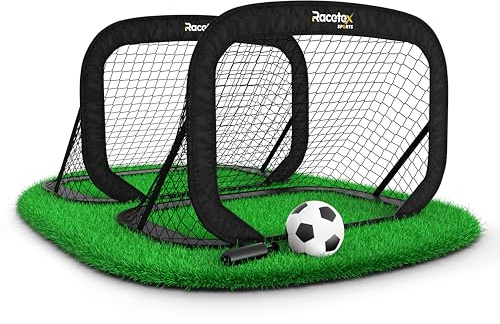 Racetex Fussballtore für Garten Kinder – 2er Set mit verstärkten Glasfaserstangen – Fußballtor Kindern inkl. Ball, Pumpe, Erdanker und Tasche zum Transportieren – Tore Fußball Kinder (Schwarz)