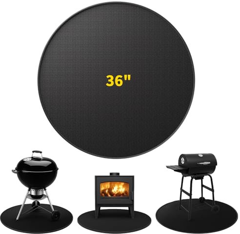VinBee Fire Pit Mat Decking, 36 Fire proof Mat, Fibreglass Silicone BBQ Mat, Mats for gas grill Heat reusable, Indoor Fireplaces - for Deck Protector, Grass, Grill, Floor, Camping (91x 91 cm Round)
