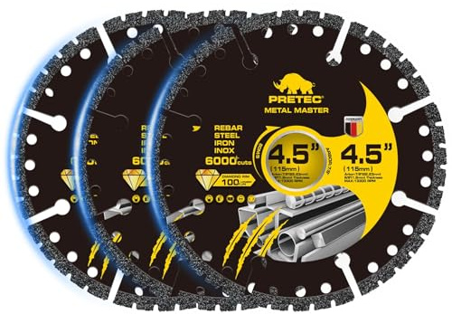 Diamond Cutting Wheel 4 1/2 x 7/8 Inch, Angle Grinder Cutting Disc, Carbide Cut Off Wheels, 4 1/2 Cut Off Wheel for Metal with 6000+ Cuts on Rebar, Steel, Iron and INOX - 3Pack