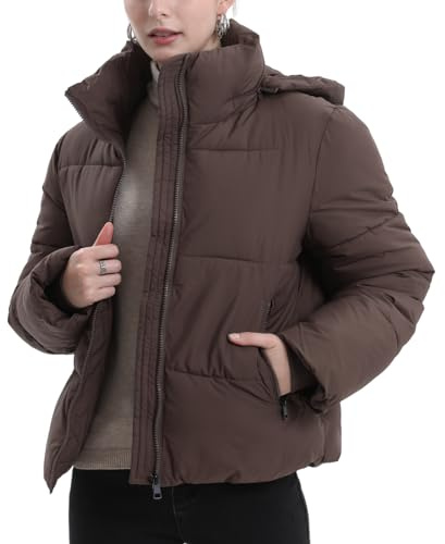 PUFFIT Cappotto invernale da donna con cappuccio, impermeabile e caldo, giacca trapuntata, marrone, M