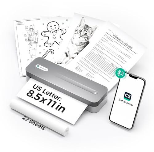 CamScanner P1 Pro Ink-Free Thermal Printer, Portable US Letter Size Bluetooth Printer with 1 Roll Paper, for iPhone Android Computer, Home Office Use