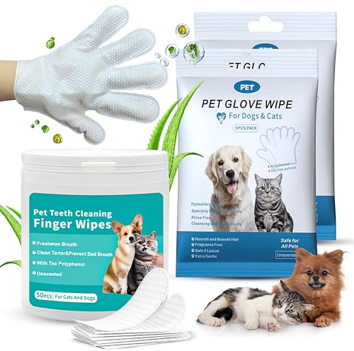 ANGAHE | Pack Higiene Mascotas – 12 Toallitas para Perros y Gatos + Limpiador Dental 50 Almohadillas | Cuidado e Higiene Diaria | Sin Fragancia, Hipoalergénico, Nutre el Pelaje y Elimina el Mal Olor.