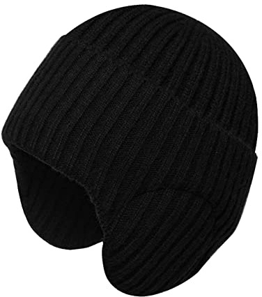 Generisk varm mössa för män och kvinnor på vintern, förtjockad stickad ull, köldbeständig öronskyddsmössa skidmössa damer, svart, one size