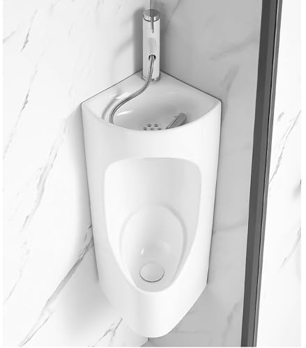 Wall Mounted Ceramic Corner Urinals with Washbasin, Household/Commercial Flushing Male Toilet, Easy to Clean & Space Saving(Style A)