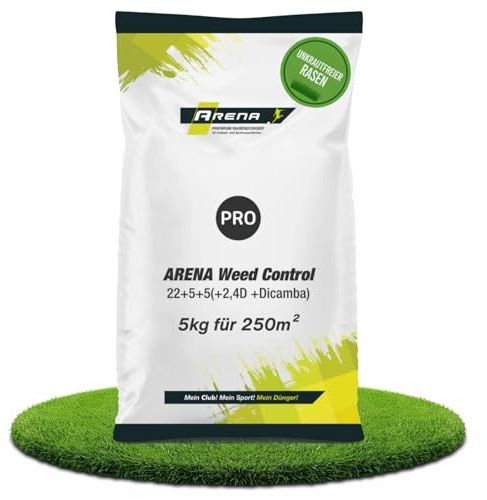 ARENA Rasendünger mit Unkrautvernichter 250m² I 2 in 1 Dünger mit Langzeitwirkung gegen Unkraut I ideal für Frühjahr und Sommer I Weed Control