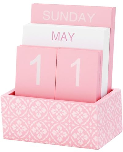 Calendrier Perpétuel en Bois Rose, Calendrier de Bureau 2026 avec Blocs à Retourner, Affichage Date/Mois/Semaine, Décor de Table Élégant pour Femme, Cadeau Maison et Bureau