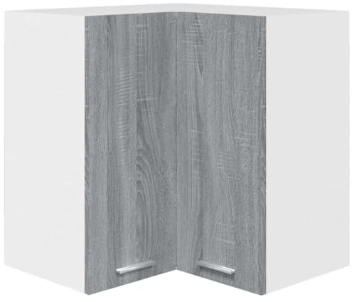 HFXHIJXQ Armario colgante de esquina Lyon gris Sonoma 57 x 57 x 60 cm de material de madera diseño moderno con 2 compartimentos, fuerte capacidad de carga de 60 kg, para cocina, comedor, oficina y